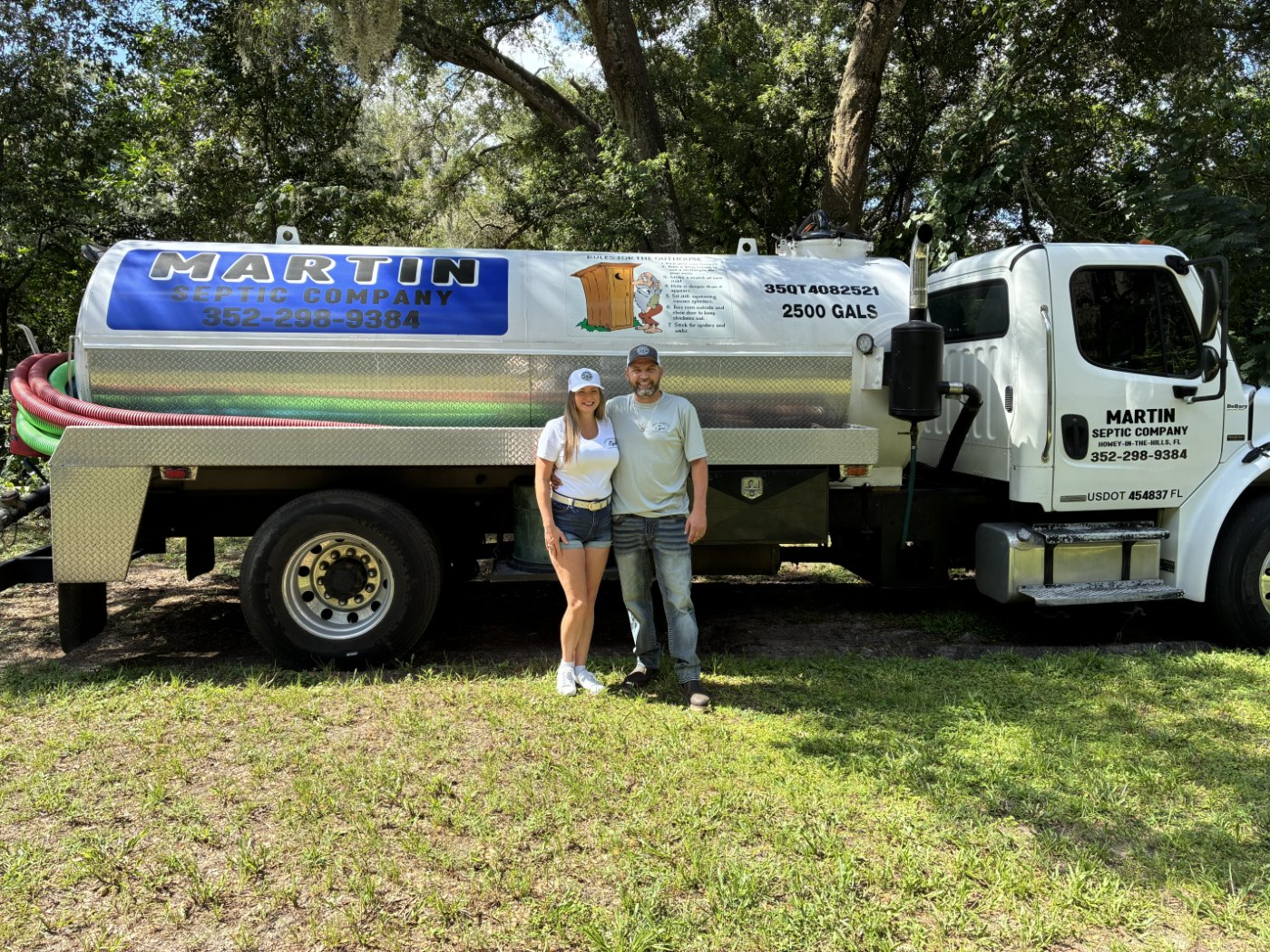 The Martin Septic family in front of the company’s 2,500-gallon vacuum truck in Howey-in-the-Hills, FL